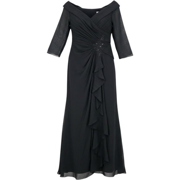 Lavetir Dresses & Skirts - Lavetir Womens 8 Black Off Shoulder Ruched Chiffon Evening Gown